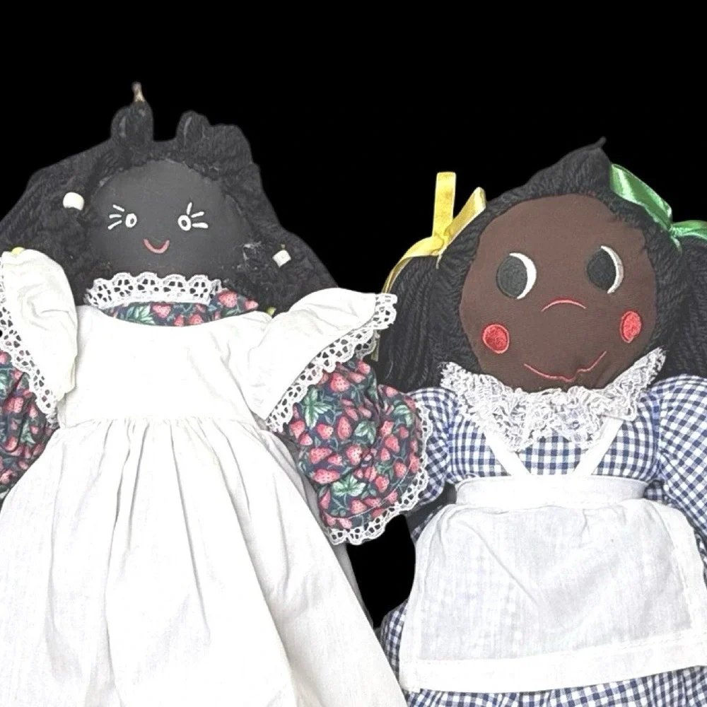 Folk Art African American Primitive Rag Dolls Lot of 2